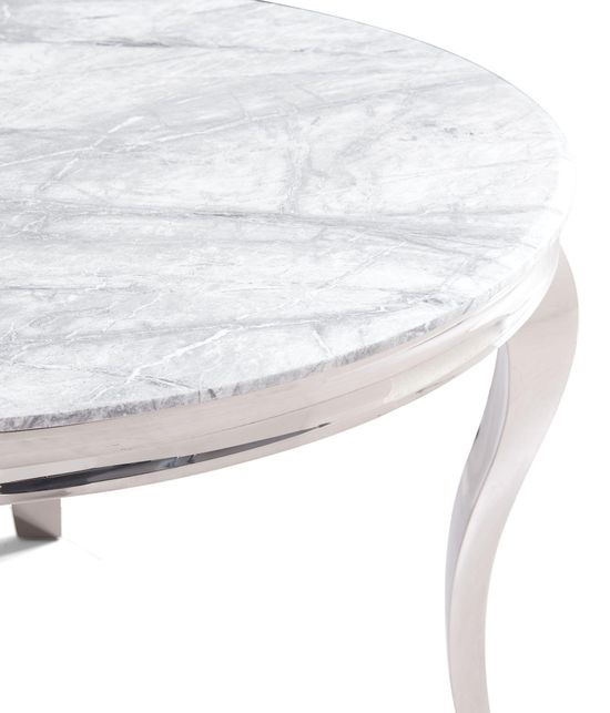 Louis 4 Seater Grey Marble and Chrome Round Dining Table - 120cm