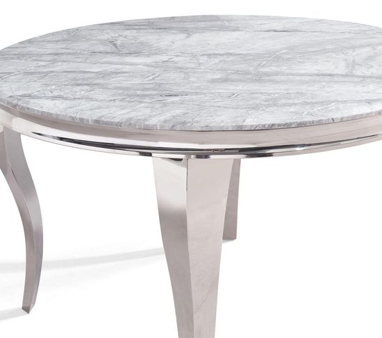 Louis 4 Seater Grey Marble and Chrome Round Dining Table - 120cm
