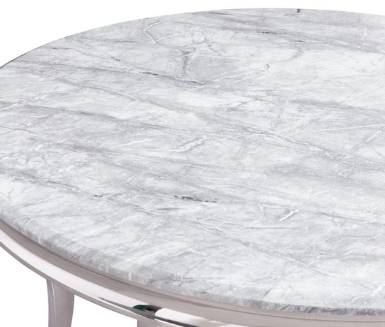 Louis 4 Seater Grey Marble and Chrome Round Dining Table - 120cm