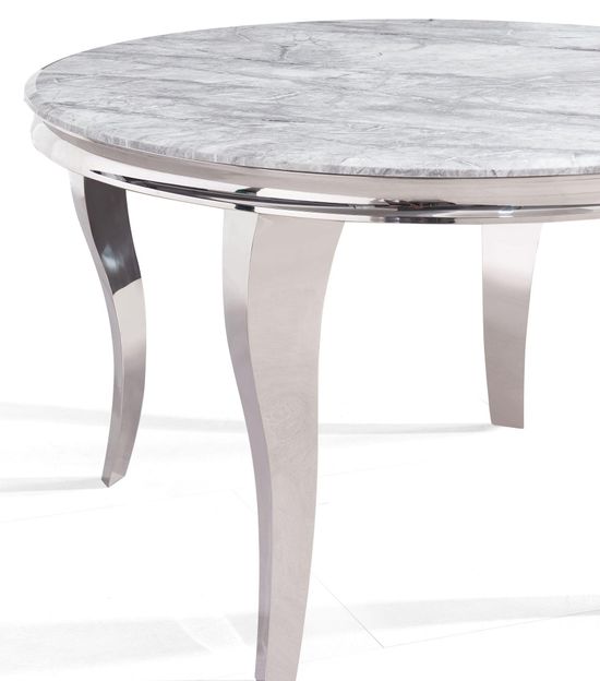 Louis 4 Seater Grey Marble and Chrome Round Dining Table - 120cm