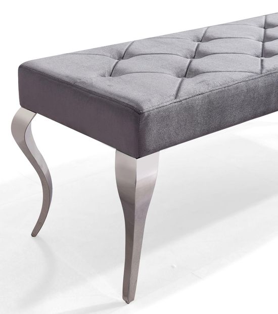 Louis Grey Velvet Fabric 170cm Dining Bench