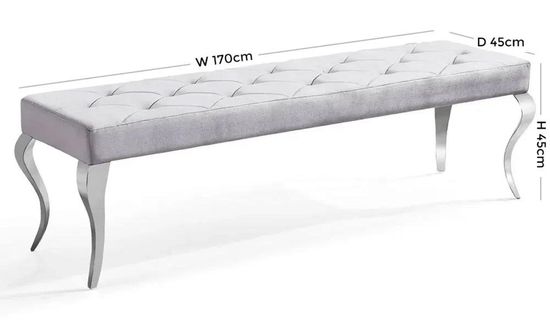 Louis Grey Velvet Fabric 170cm Dining Bench