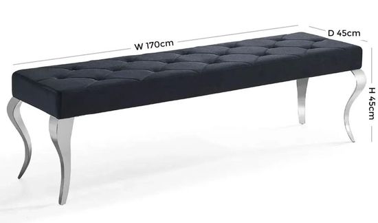 Louis Black Velvet Fabric 170cm Dining Bench