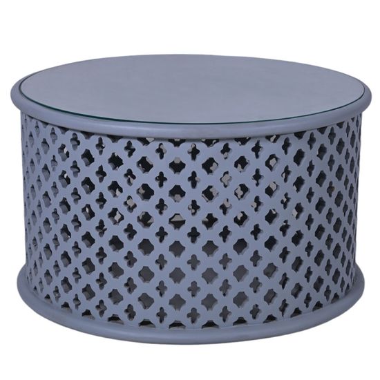 Clearance - Jaipur Lattice Grey Mango Wood Round Coffee Table - Brand New Item