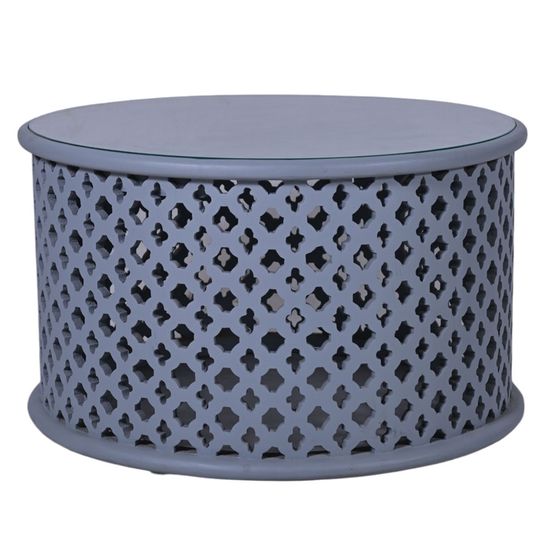 Clearance - Jaipur Lattice Grey Mango Wood Round Coffee Table - Brand New Item