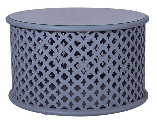 Clearance - Jaipur Lattice Grey Mango Wood Round Coffee Table - Brand New Item