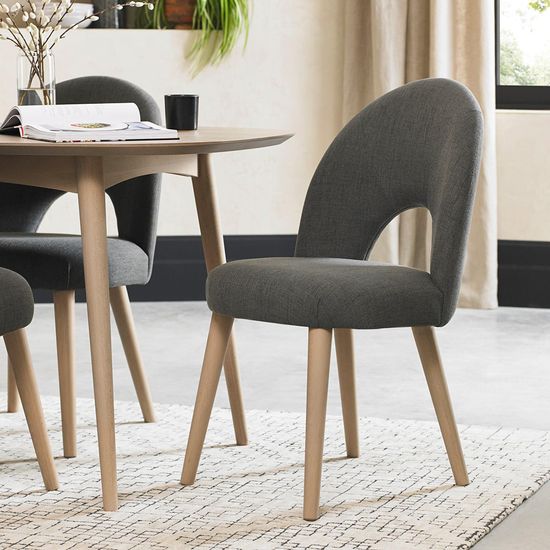 Bentley Designs Dansk Scandi Oak 6-8 Seater Extending Dining Table Set with 6 Upholstered Chairs in Cold Steel Fabric