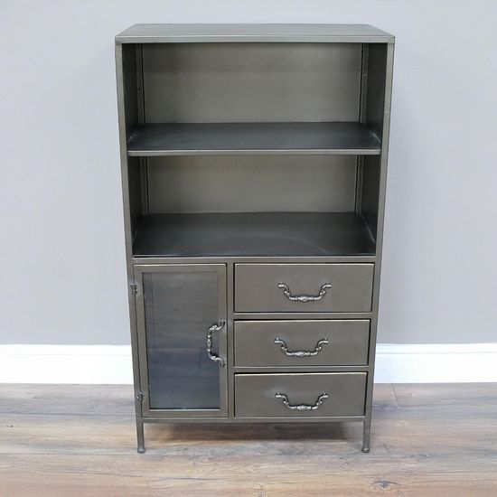 Dutch Grey Metal 1 Door 3 Drawer Cabinet