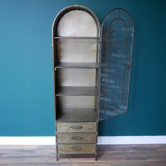 Dutch Brushed Gold Metal 1 Door Display Cabinet