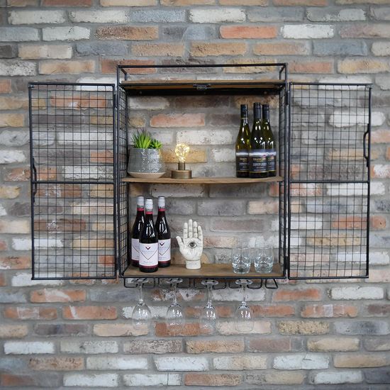 Dutch Industrial Black Metal Wine Wall Unit