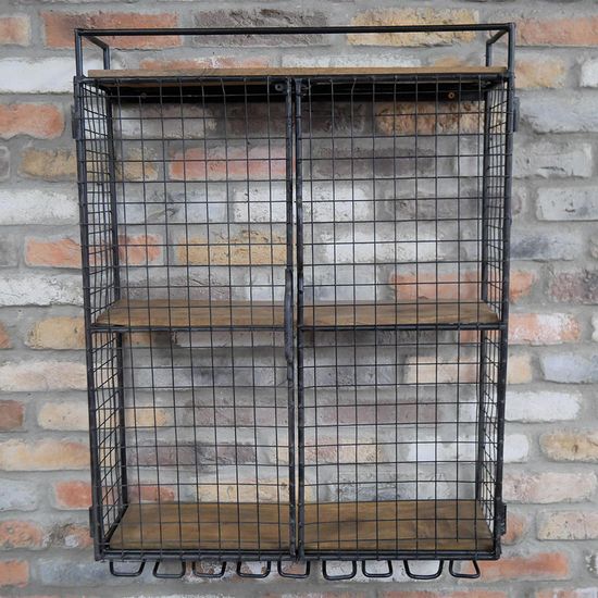 Dutch Industrial Black Metal Wine Wall Unit