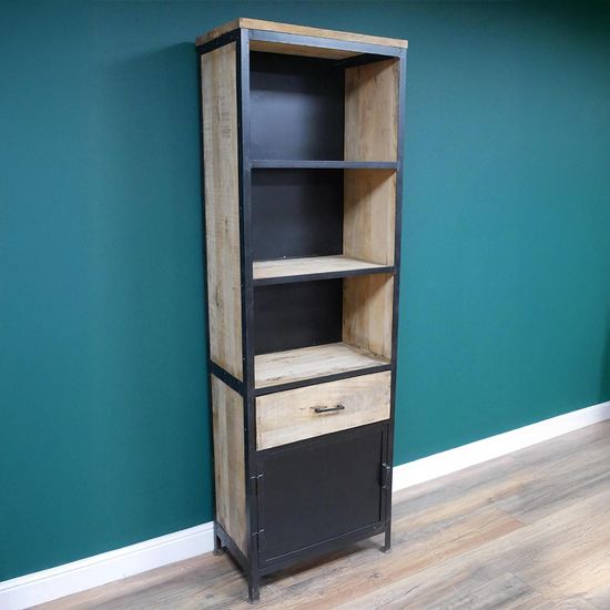 Dutch Industrial Mango Wood Narrow Bookcase