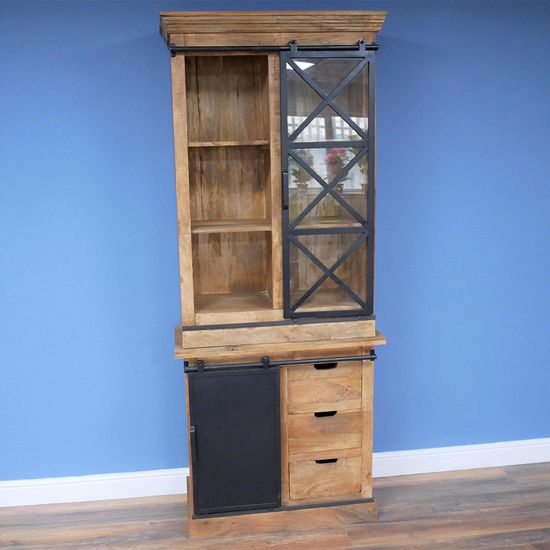 Dutch Industrial Mango Wood and Glass Dresser Unit