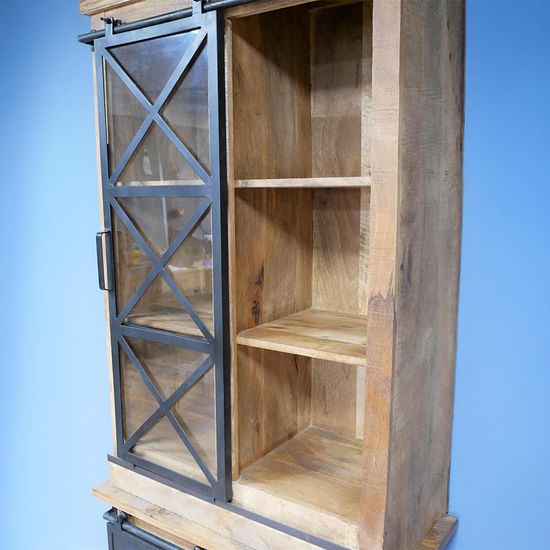 Dutch Industrial Mango Wood and Glass Dresser Unit