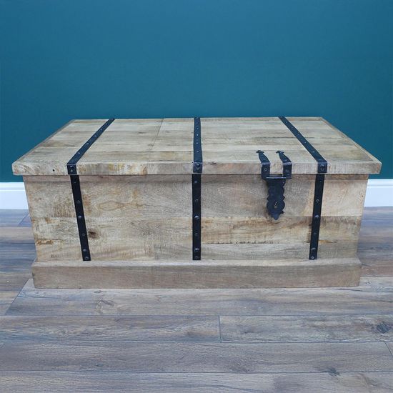 Dutch Mango Wood Trunk with Wine Bottle Storage