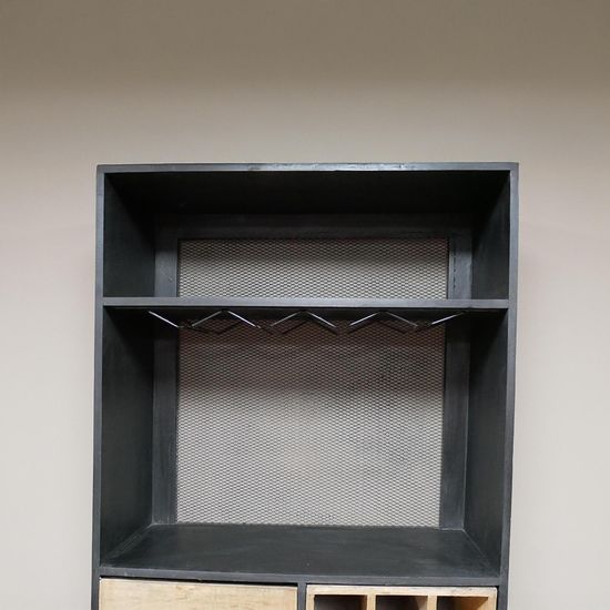 Dutch Mango Wood and Black Metal Large Bar Cabinet