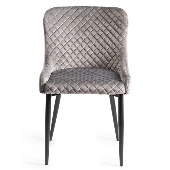 Bentley Designs Turin Glass 4 Seater Dining Table Light Oak Legs with 4 Cezanne Grey Velvet Chairs - Black Legs