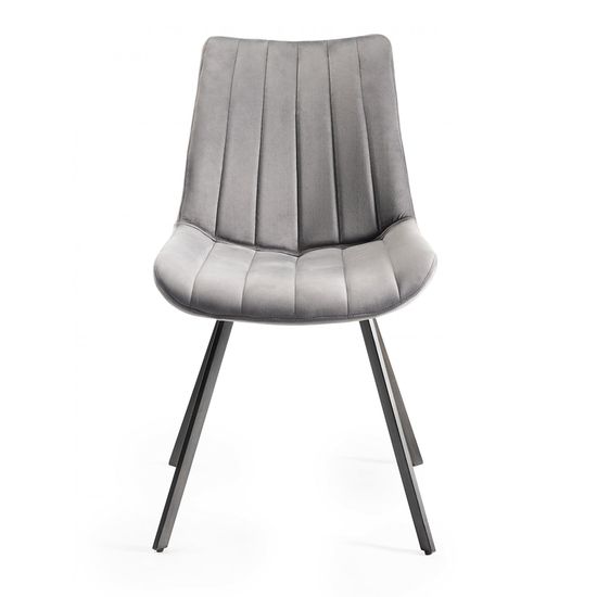 Bentley Designs Turin Glass 4 Seater Dining Table Light Oak Legs with 4 Fontana Grey Velvet Chairs