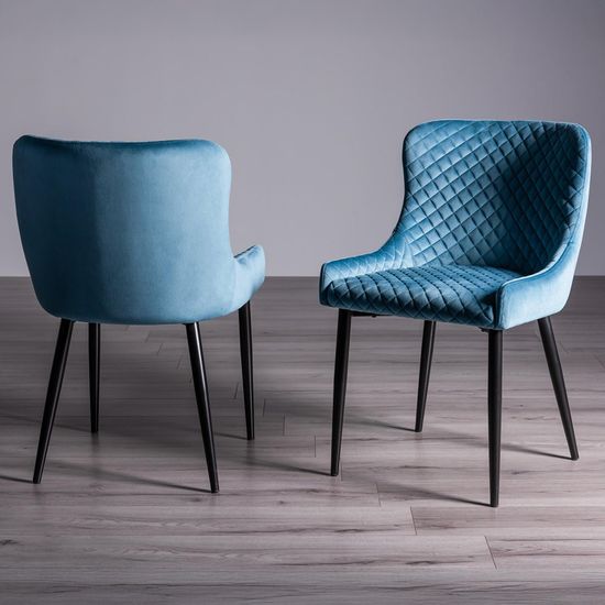 Bentley Designs Turin Light Oak 6-10 Seater Extending Dining Table with 8 Cezanne Petrol Blue Velvet Chairs - Black Legs