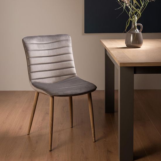2 x Bentley Designs Eriksen Grey Velvet Fabric Dining Chair with Oak Effect Legs