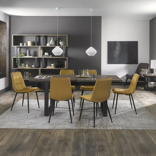 2 x Bentley Designs Mondrian Mustard Velvet Fabric Dining Chair with Black Legs