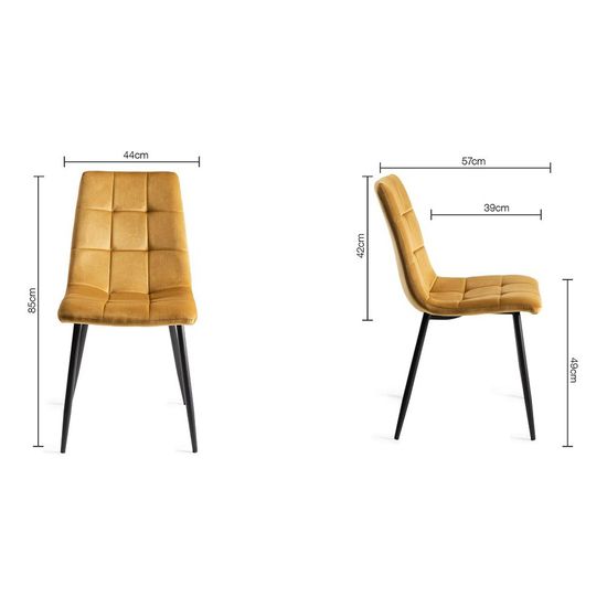 2 x Bentley Designs Mondrian Mustard Velvet Fabric Dining Chair with Black Legs