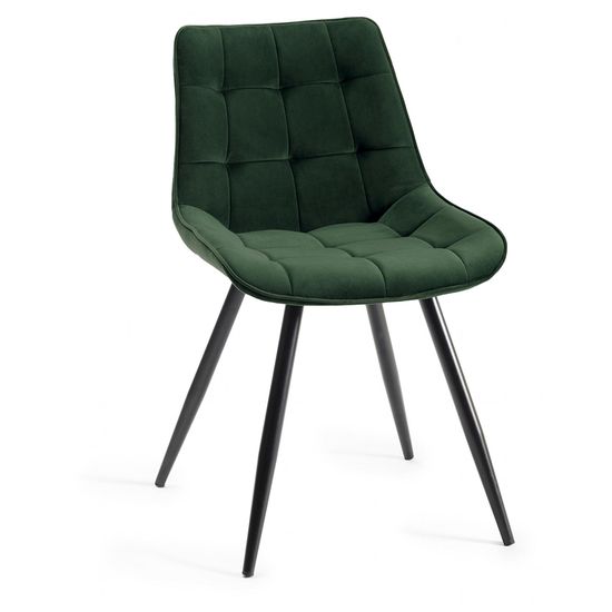 2 x Bentley Designs Seurat Green Velvet Fabric Dining Chair with Black Legs