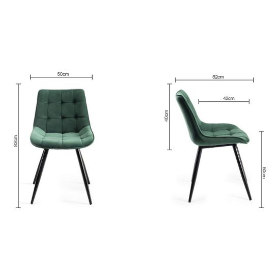 2 x Bentley Designs Seurat Green Velvet Fabric Dining Chair with Black Legs