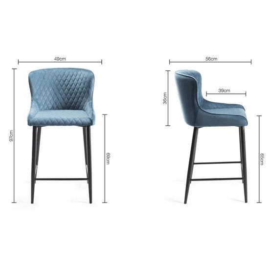 2 x Bentley Designs Cezanne Petrol Blue Velvet Fabric Barstool with Black Legs