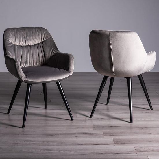 Bentley Designs Ramsay Oak Melamine 6 Seater Dining Table - U Leg with 4 Dali Grey Velvet Chairs