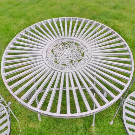 Antique Grey Metal Round Garden Table with 2 Chairs