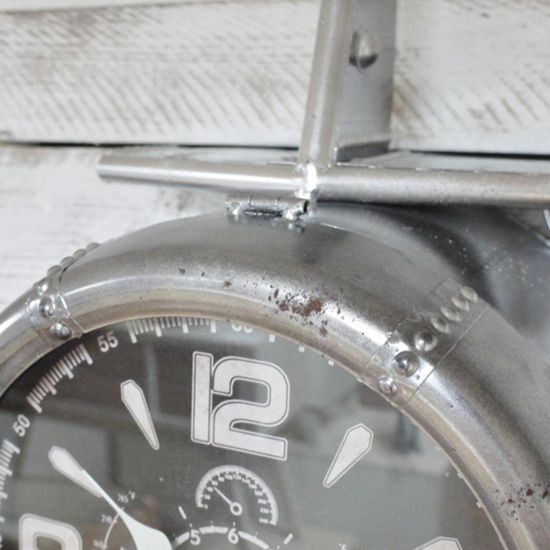 Silver Aeroplane Metal Clock