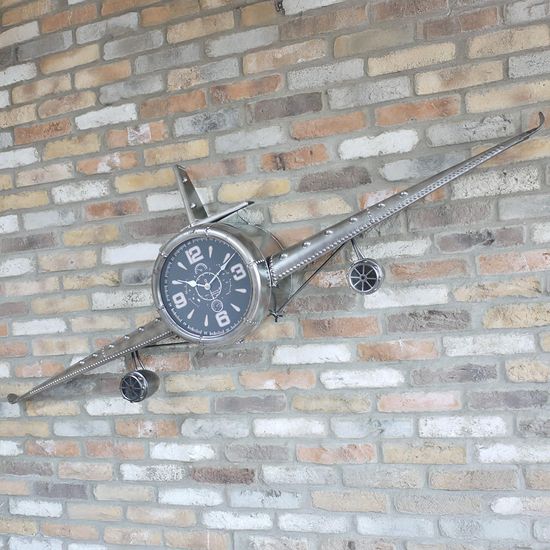 Silver Aeroplane Metal Clock