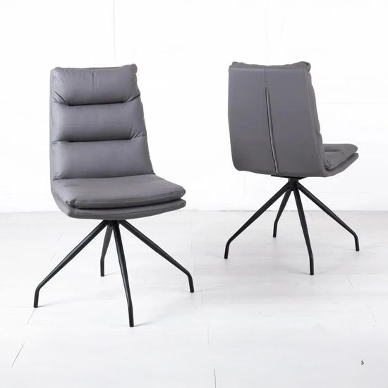 Diego Grey Leather Swivel Dining Chair with Black Legs