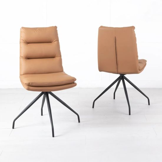 Diego Brown Leather Swivel Dining Chair with Black Legs
