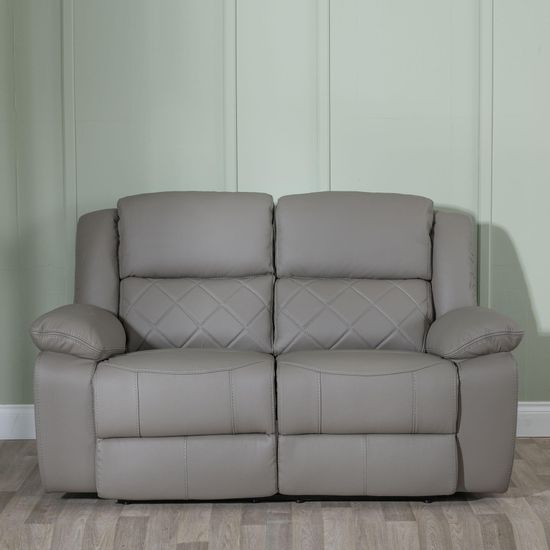Bentley Light Grey Leather 2 Seater Recliner Sofa