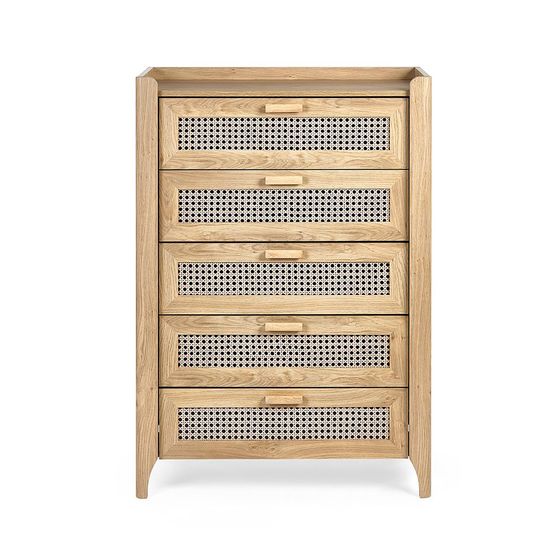 Sydney Faux Rattan 5 Drawer Midi Chest