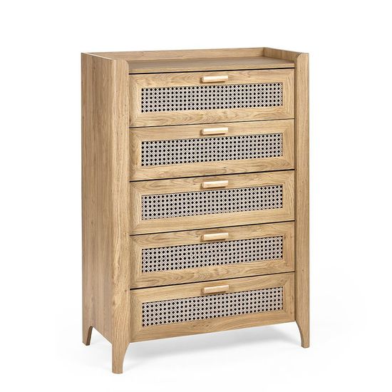Sydney Faux Rattan 5 Drawer Midi Chest