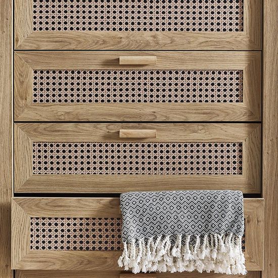 Sydney Faux Rattan 5 Drawer Midi Chest