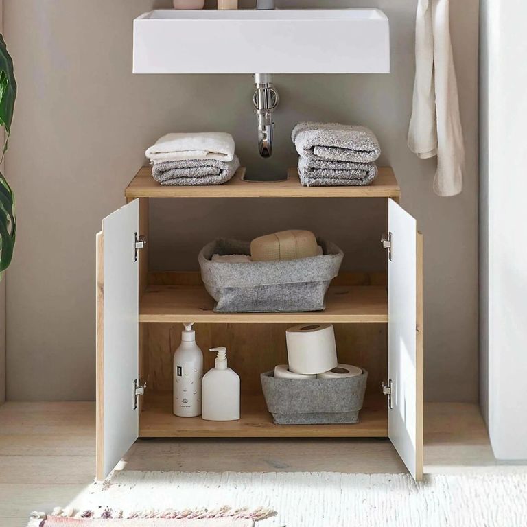 Austin Ribbed Oak Under Sink Cabinet - 2 Door