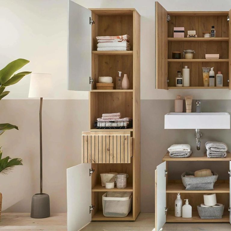 Austin Ribbed Oak Tall Cabinet - 2 Door