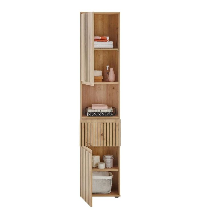 Austin Ribbed Oak Tall Cabinet - 2 Door