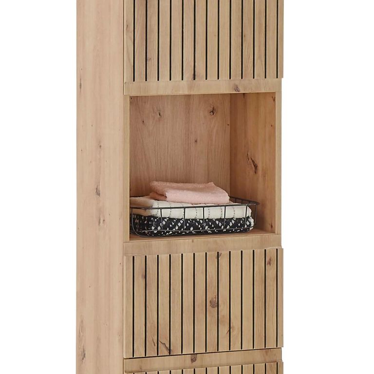 Austin Ribbed Oak Tall Cabinet - 2 Door