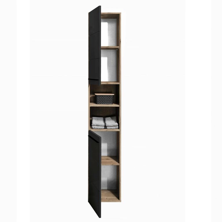 Vista Tall Cabinet - 2 Door - Oak and Black