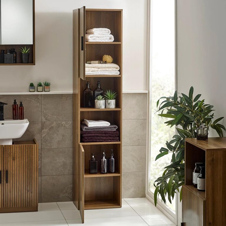 Hampshire Bathroom Cabinet - 2 Door - Slatted - Tall - Walnut - Wood