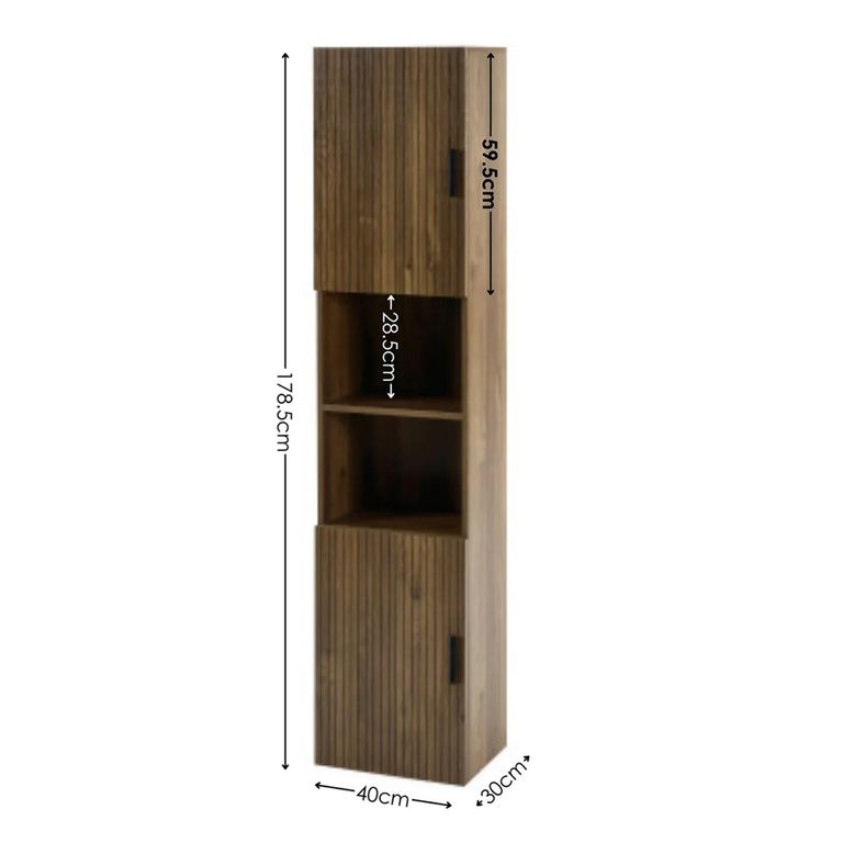 Hampshire Bathroom Cabinet - 2 Door - Slatted - Tall - Walnut - Wood