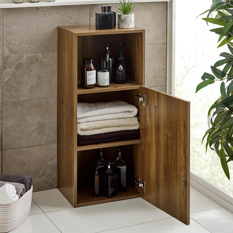 Hampshire Bathroom Storage Cabinet - 1 Door - Slatted - Walnut - Wood