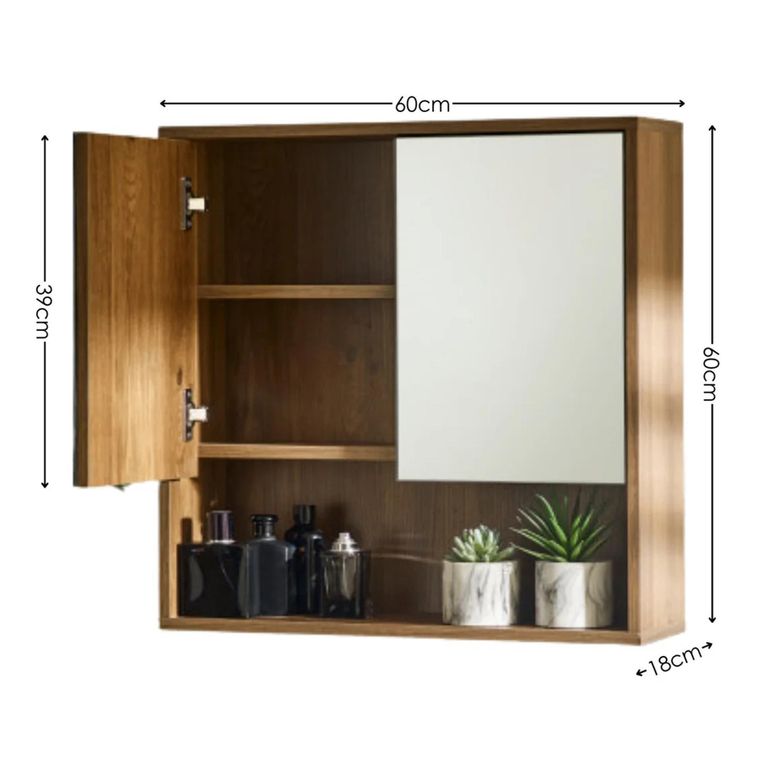Hampshire Mirrored Bathroom Wall Mounted Cabinet - 2 Door - Walnut - Wood