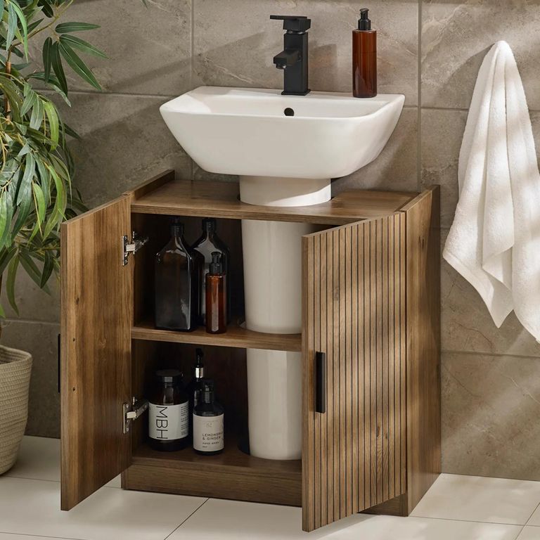 Hampshire Under Sink Bathroom Storage Unit - 2 Door - Slatted - Walnut - Wood