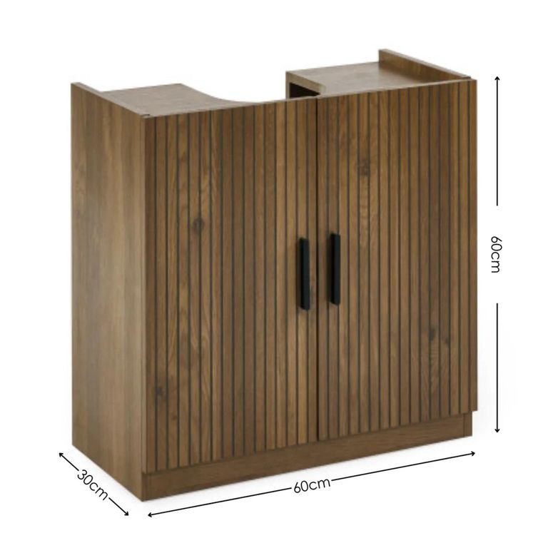 Hampshire Under Sink Bathroom Storage Unit - 2 Door - Slatted - Walnut - Wood